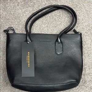 Wanderers Black Leather Tote Bag
